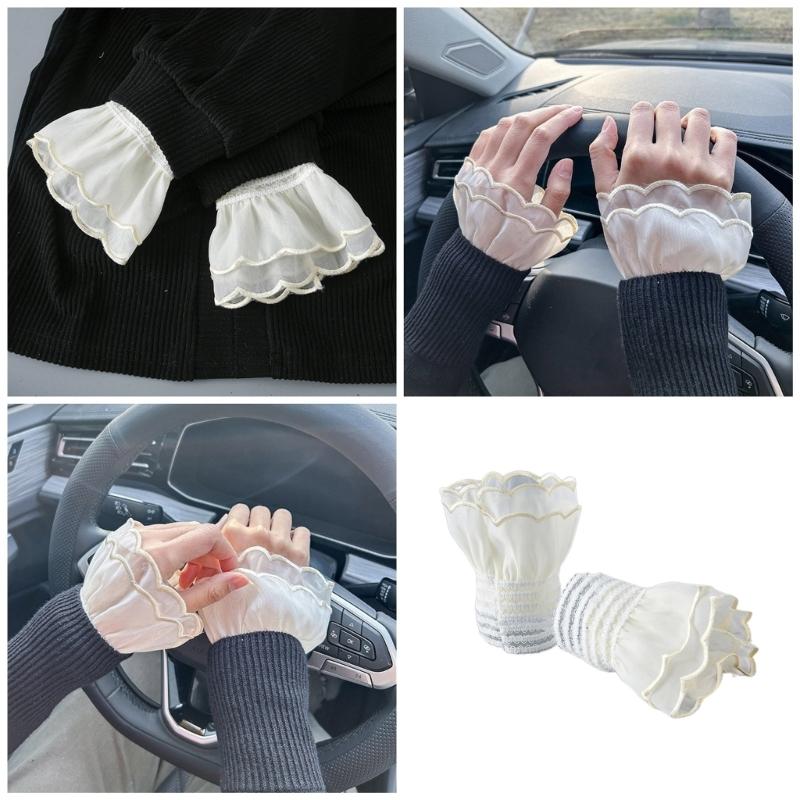 Wrist Cuffs Flared Ruffled Cuffs for For Shirt Sweater False Sleeve Ornaments Detachable Sleeves Cuffs Golden Brim