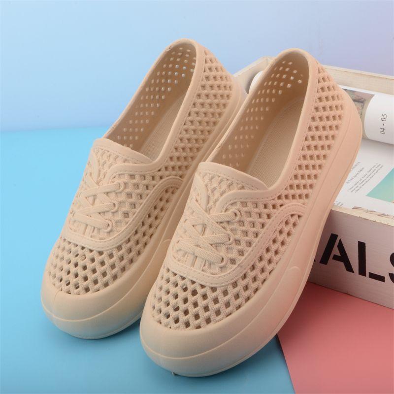 White Mesh Breathable Flat Bottom Anti Slip Women's Work Shoes Comfortable Summer Plastic Rain Shoes