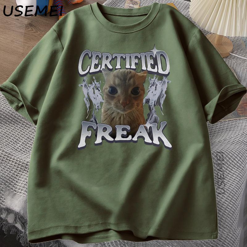 Certified Freak Funny Cat Meme TShirt Unisex Women Vintage Kitty Graphic Tee Funny Pet Humor Unisex 90s Y2k Clothes Cotton Tshirt
