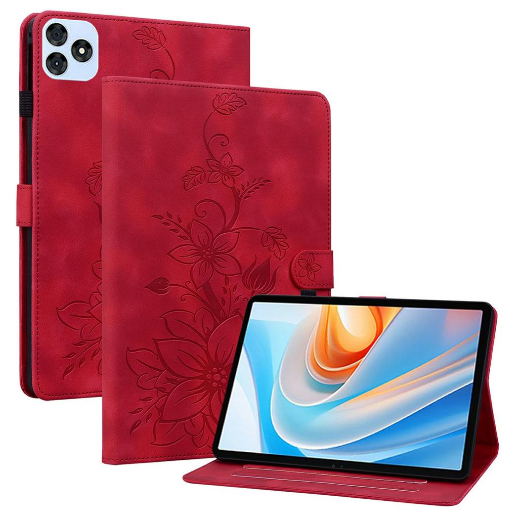 For itel Vistatab 30 Case Lily Flower Imprint Card Slots Leather Tablet Cover