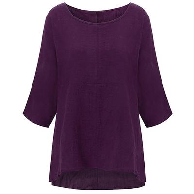 Women T-Shirt Solid Color Casual Top Short Sleeve Linen Blouse