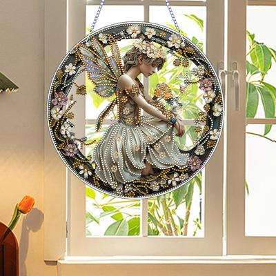 PVC Glass Special Shaped Vintage Pattern Diamond Painting Hanging Suncatcher Diamond Drawing Suncatcher Ornament for DIY Craft