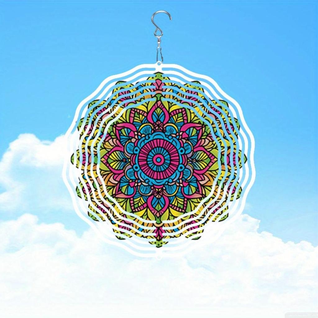 2D Mandala Wind Chime Rotating Art Ornament for Garden Yard and Home Decoration Outdoor Hanging Decor Indoor Meditation Space