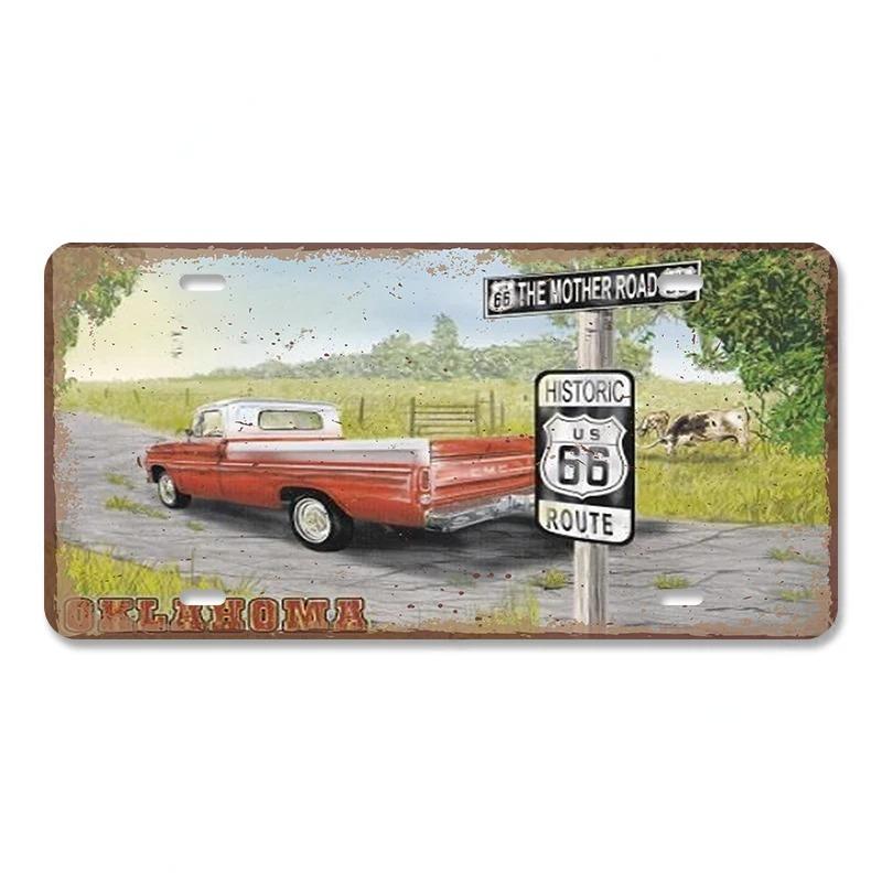 Vintage Metal Tin Signs Decor Route 66 License Plate Motorcycle Car Metal Posters Wall Decor for Garage Bar Pub Moto Club