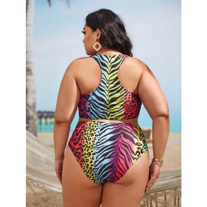 Neu Neu Leopardenmuster Bademode Damen Zweiteilig Leopardenmuster Große Größe Mollige MM Bikini Bademode