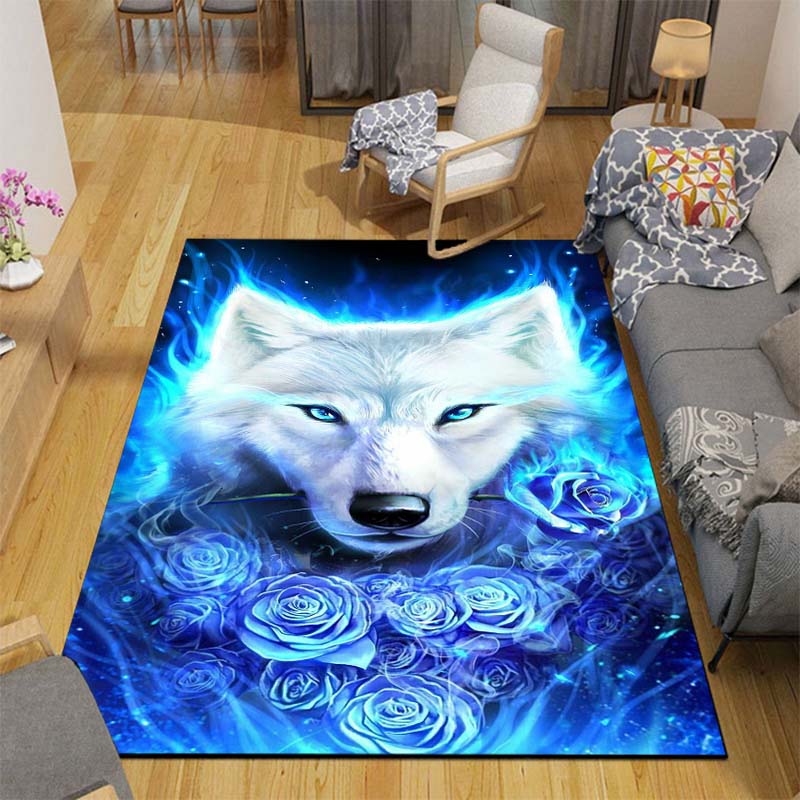 3D Wolf Carpet Forest Moon Night Floor Mats for Living Room Bedroom Entrance Door Mat Rug Non-slip Chair Mats Bathroom Carpet