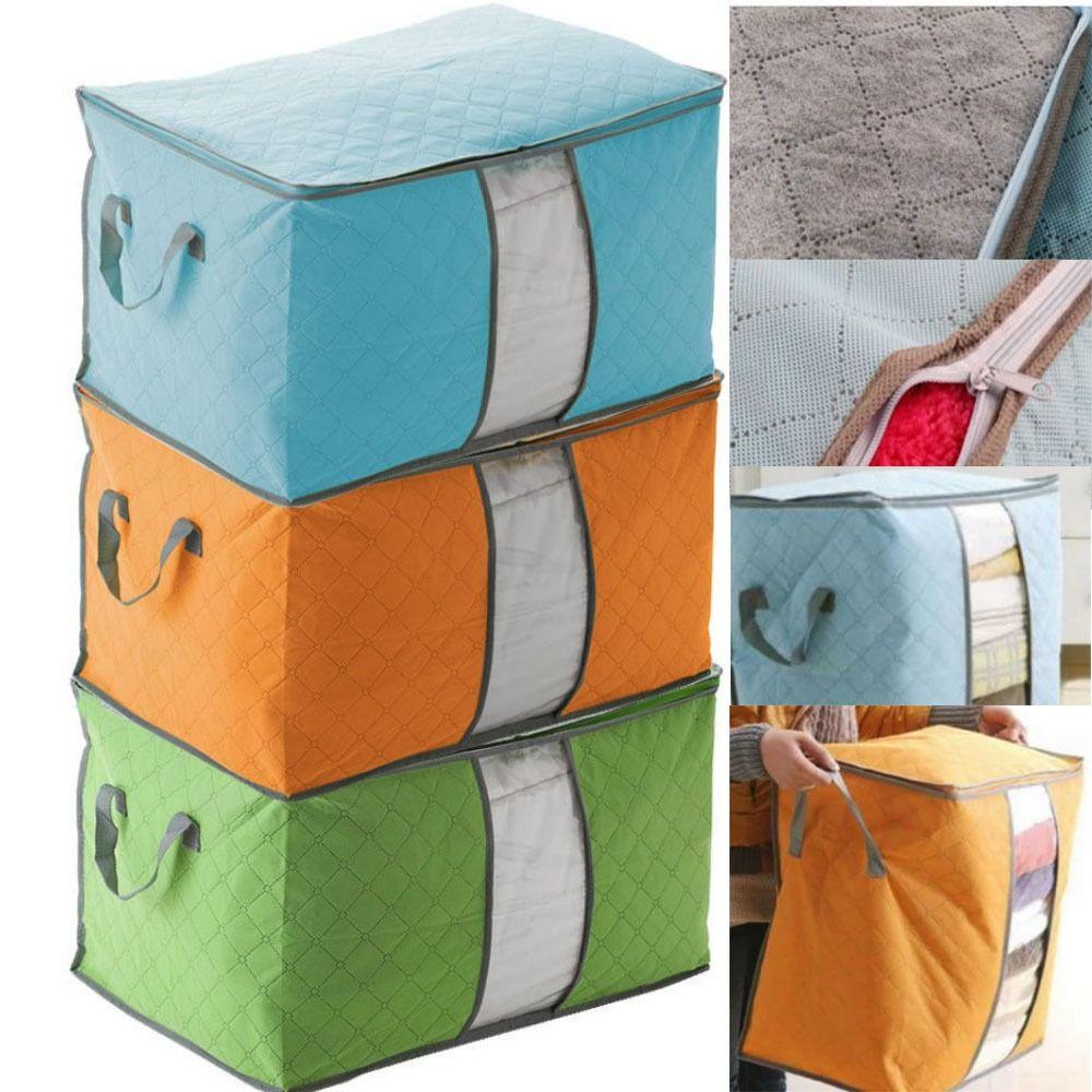 with Reinforced Handle Clothes Storage Bag Foldable Cotton Quilt Bags  For Blankets Bedding