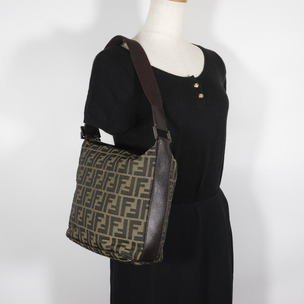 Fendi Zucca Shoulder Bag One Belt Brown Nylon Canvas Women Used