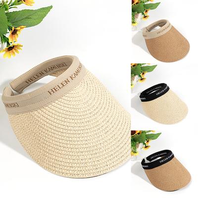 Ladies Women Summer Sun Visor Travel Beach Hat Long Brim Straw Tennis Cap