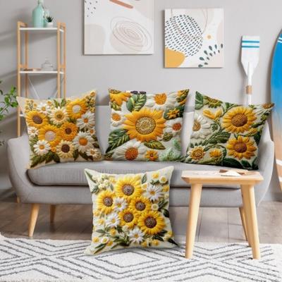 45x45cm Sunflower Pillowcase 2D Floral Bedroom Pillow Cover Sofa Cushion Case Home Decoration