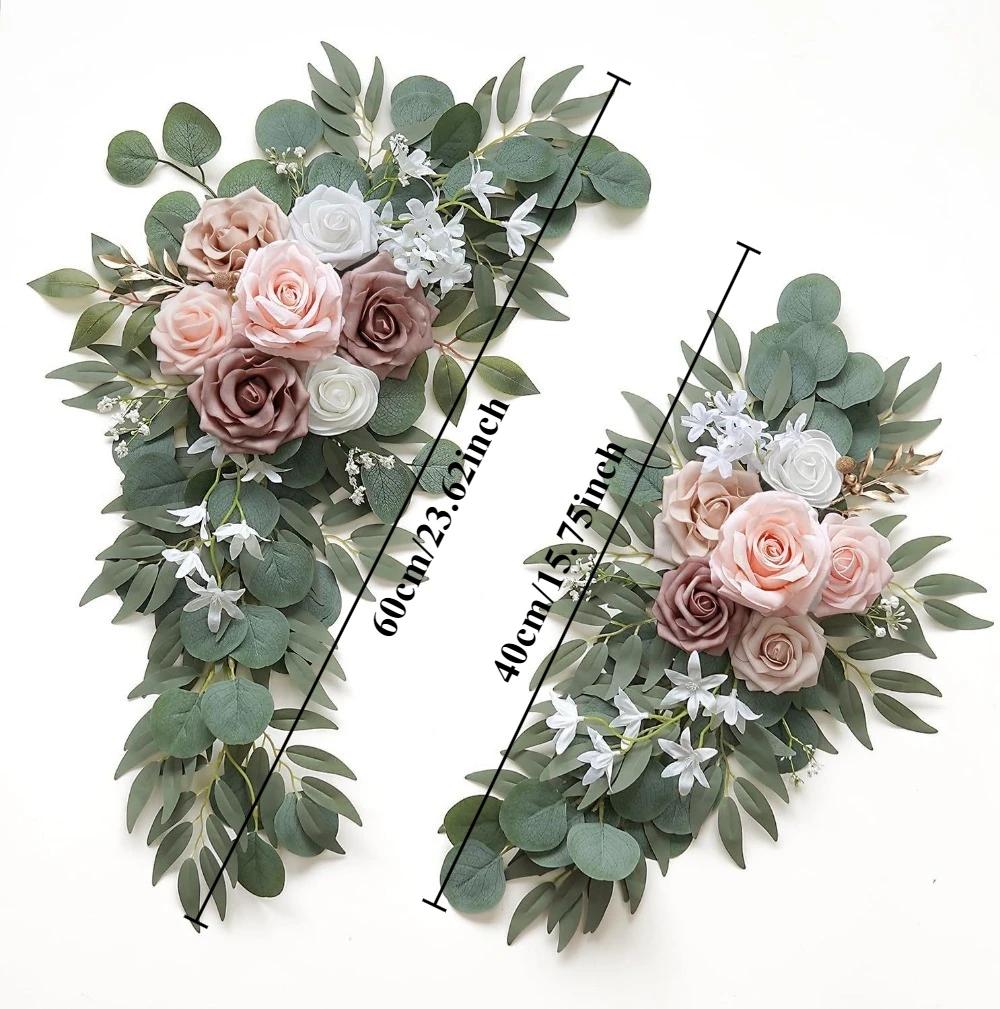 2pcs Artificial Crescent Flower Swag Wedding Arch Decor Fake Floral Finished for T Stage Road Lead Party Ceremony Event Supplies