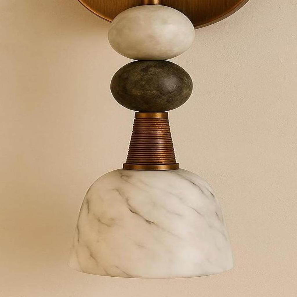 Handmade Marble Wall Sconce Set of Two Leather & Brushed Gold Brass Sconces Modern Marble Lighting