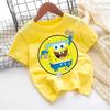 SpongeBob T-Shirt for Kids, Cartoon Design, Round Neck, for Boys and Girls, Cotton, Casual Streetwear, Short Sleeve, Kids' Tops