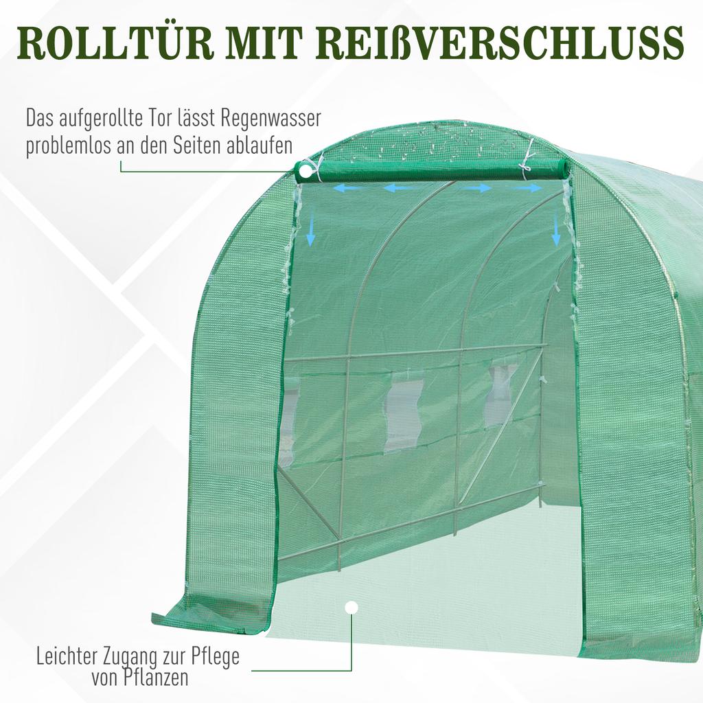 4.5m X 2m X 2m Walk-in Tunnel Greenhouse Garden Plant Growing House with Door and Ventilation Window, Green