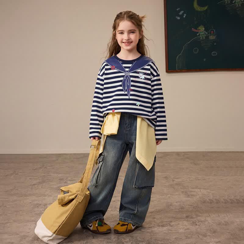 ASK JUNIOR Girls' Striped Long Sleeve Mock Collar T-Shirt