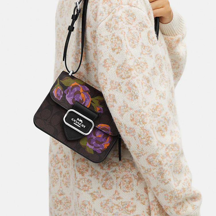 New COACH Morgan Canvas With Leather Square Bag, Shoulder Bag, Crossbody Bag Trumpets Women's Coffee CL415-SVW1Q