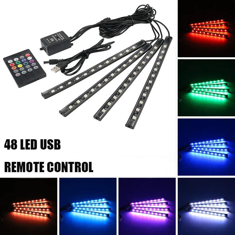 Neon 36 48 72 LED Car Interior Ambient Foot Light with USB Wireless Remote Music APP Control Auto RGB Atmosphere Decorative Lamp