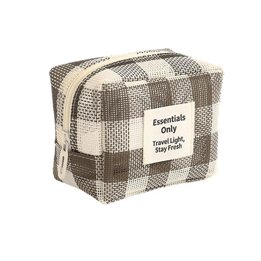New Multi-purpose Mesh Cosmetic Bag Checkered Portable Travel Mesh Toiletry Bag Makeup Storage Case Storage Bag