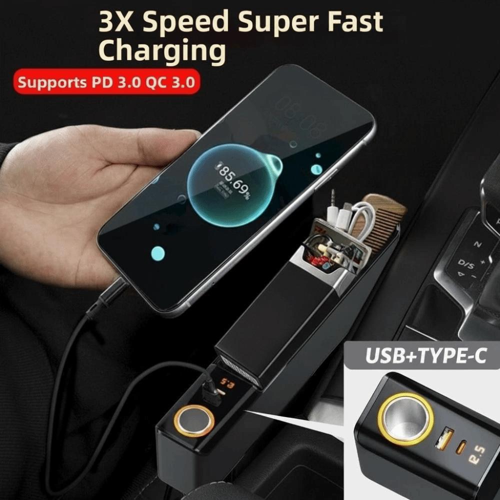 Multi-Functional Car Seat Gap Storage Box Fast-Charging Seat Gap Filler  Car Interior