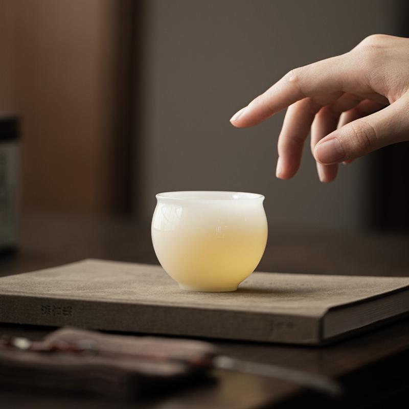 Pure Jade Porcelain Bamboo Joint Teacup Luxury Tea Bowl Water Jug Tea-tasting Smelling Cup Chazhan Master Cups Teaset Ornaments