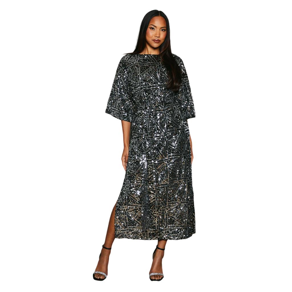 Principles Womens/Ladies Sequin Belted Batwing Midi Dress