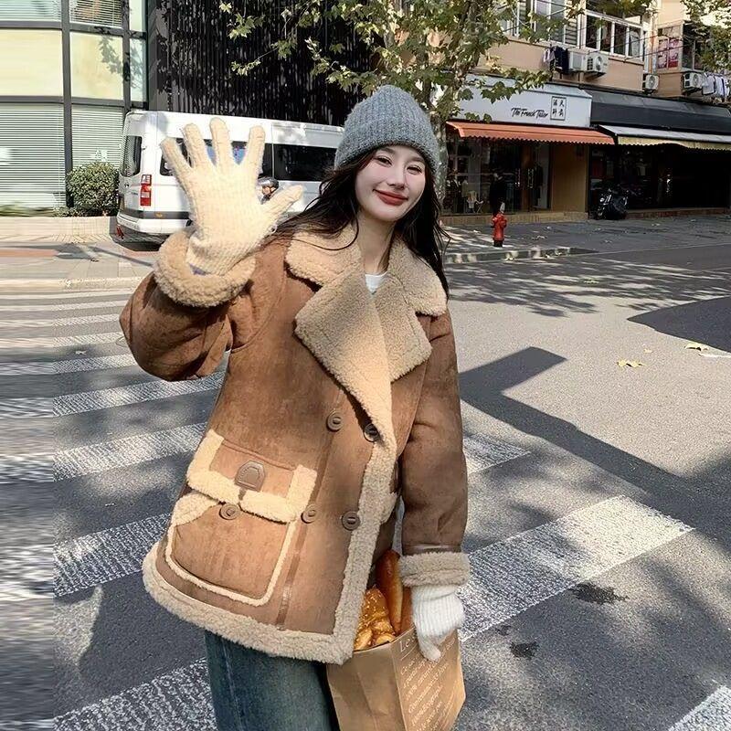 Fashionable Patchwork Warm Coat, Winter Women's Casual Thick Overcoat