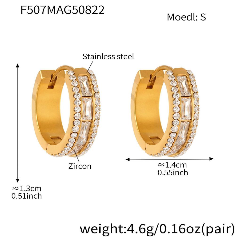 Oumaka Minimalist Zircon Earrings: Double-Sided Stainless Steel, 18K Gold-Plated