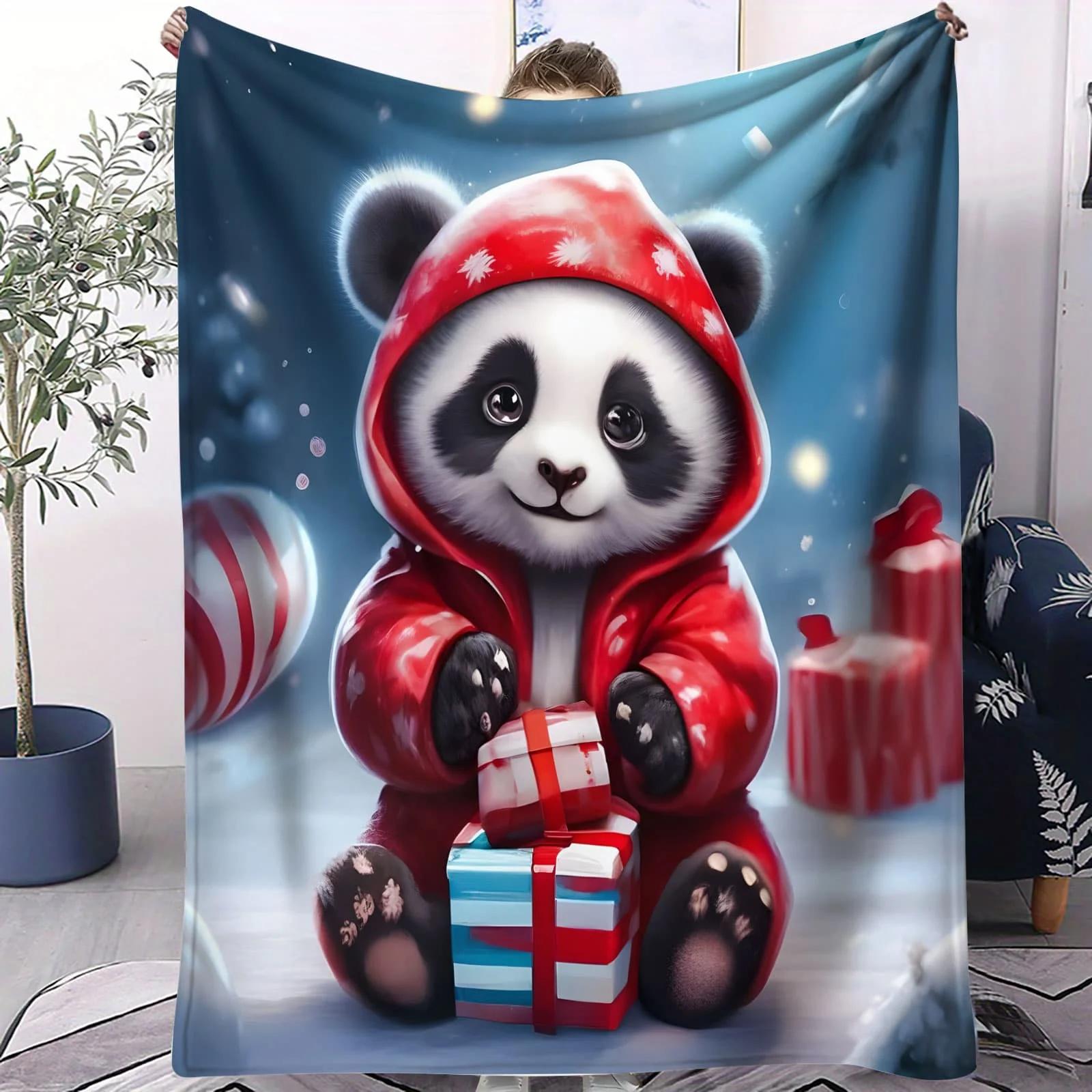

Christmas Pink Hat Panda Soft Blanket Festive Candy Cane Gift Themed Fleece Throw for Beds Sofa Home Decor Kids Warm Gift 40x50inch 101x127cm
