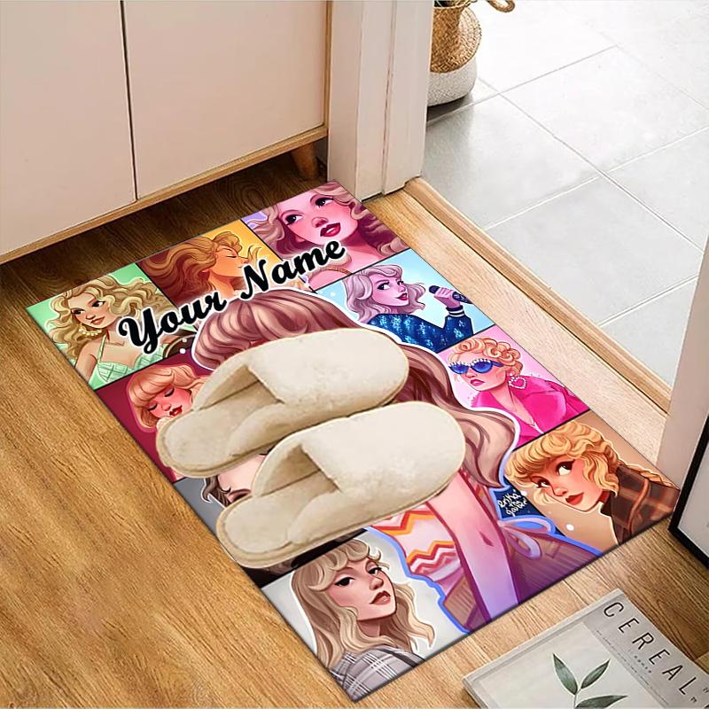 1PC Custom Name Fashionable Women's Portraits Theme Floor Mat Ideal for Living Room, Game Rooms, Office, Bedroom,Floor Mat Playful Design