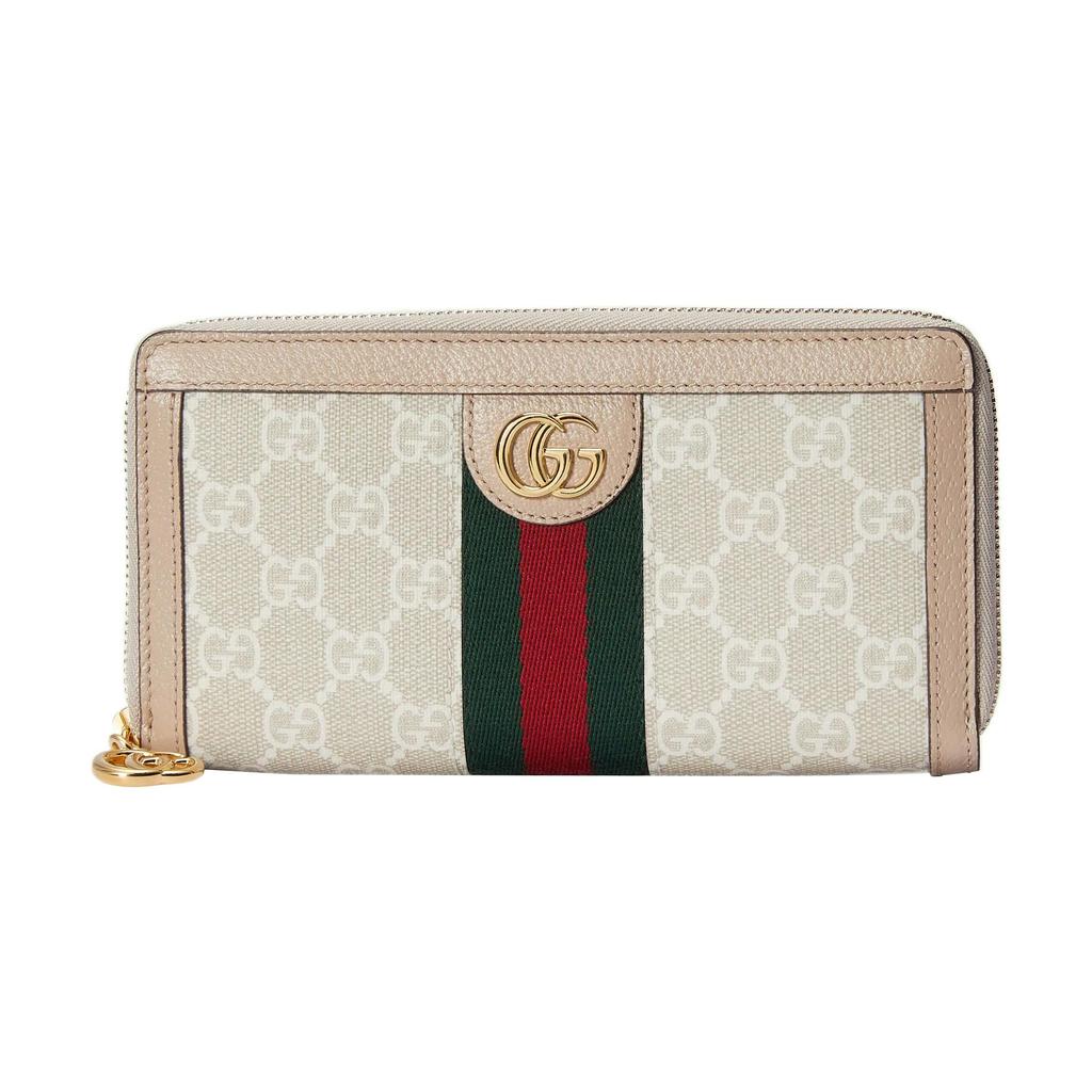 Gucci Ophidia Logo GG Gold Label Striped Web Full Zip Canvas Wallet Women Wallet White Pink 523154-UULAG-9682