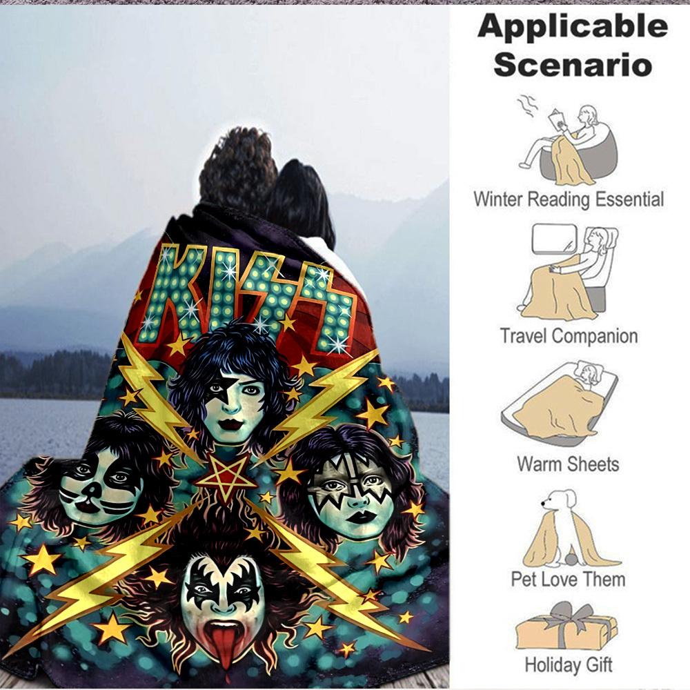 1PC KISS Band Blanket, Throw For Sofa, Bed, Travel, Camping, Livingroom,