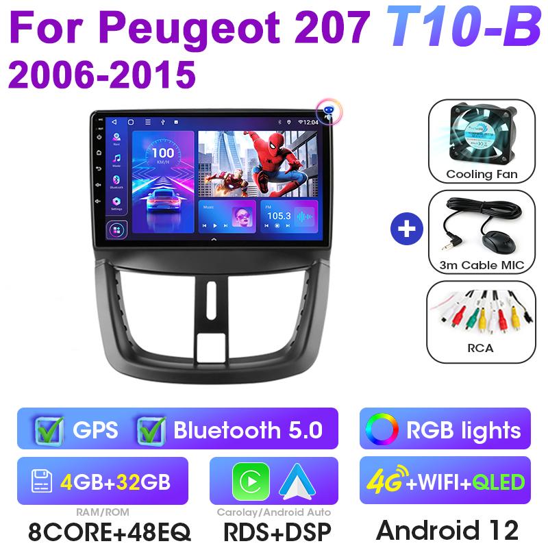 2 Din Android 12 Car Radio For Peugeot 207 CC 207CC 2006-2015 Multimedia Video Player Navigation GPS 4G Carplay Auto Stereo RDS