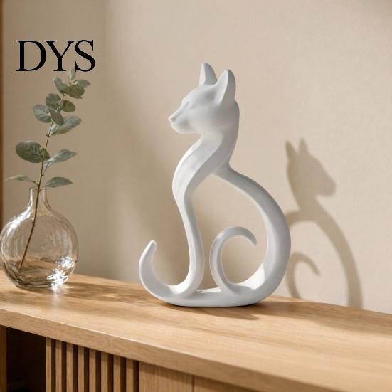 Light Luxury Decor 3D Printed Cat Figurine, Minimalist Elegant Sitting Sculpture, Modern Home Decoration Animal Ornament for Office Desk Shelf