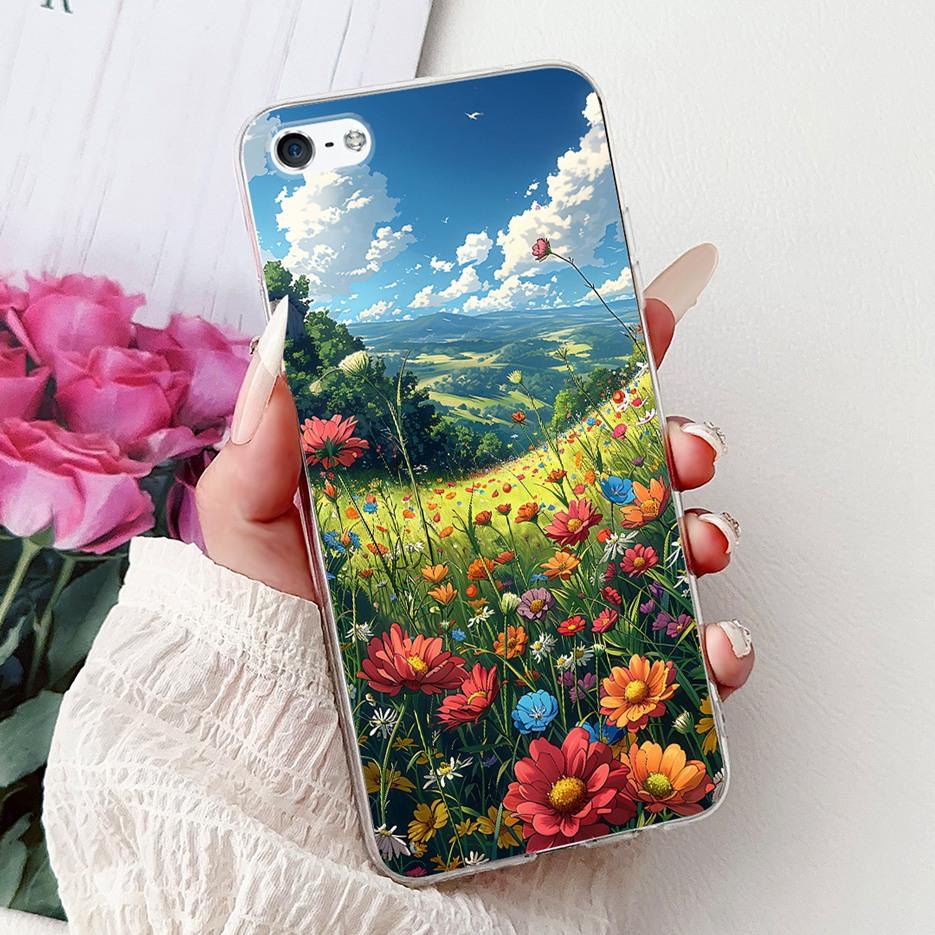 Für Apple iPhone 5 5S Hülle iPhoneSE Luxuriöse Bemalte Blumenhülle Weiche Silikon-Handyhülle Für iPhone SE 2020 2022 iPhone5 Fundas
