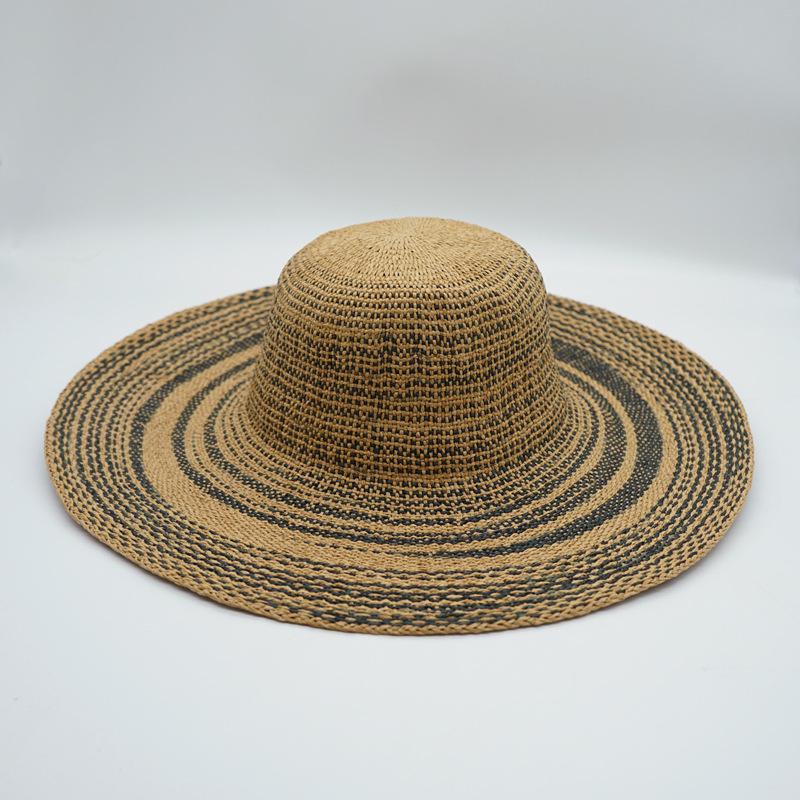 

Korean Version Of Casual Striped Vacation Beach Big Brim Straw Hat Women Summer Seaside Travel Shading Sun Protection Elegant Top Hat Tide M（56-58cm）