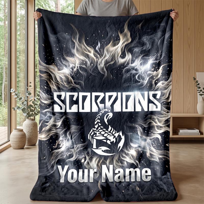 Scorpions Custom Flannel Throw Blanket Print Your Name Text Soft Warm Blanket Holiday Present