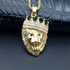 Full Iced Rhinestone An Crown Lion Tag Necklaces Pendants Cuban Chain 316L Stainless Steel Hip Hop Gold Silver Color Jewelry