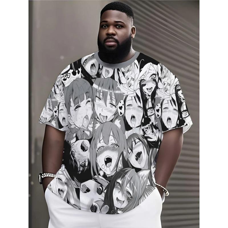

Summer Round Neck 3D Anime Pattern Print Top Fashionable Casual Short Sleeved Men s T-shirts XS