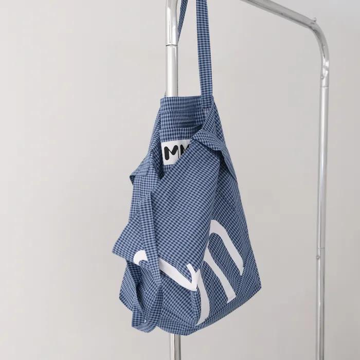 Minmin Two-way Eco Bag Check Blue Eco Bag, Crossbody Bag