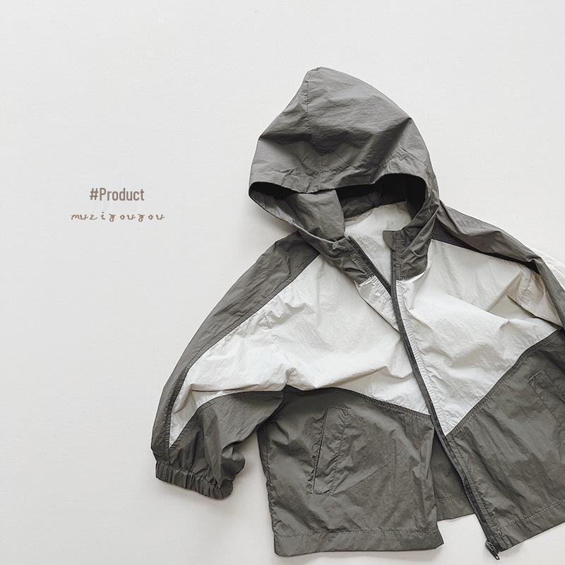 Kids' Colorblock Sun Protection Jacket - Summer Hooded Coat for Boys & Girls, Korean Style