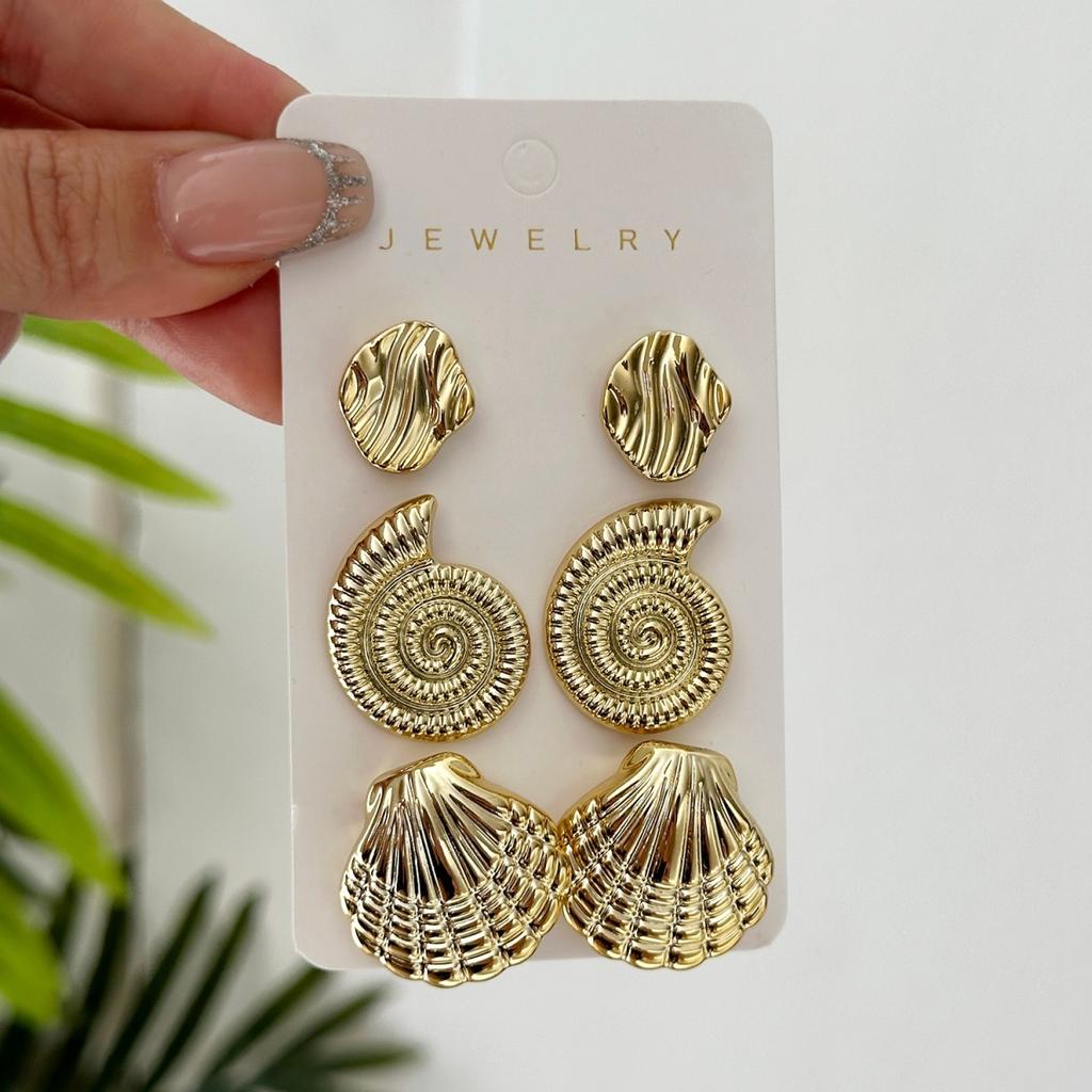 CCB Shell Starfish Stud Earrings Set For Women Men Conch Spiral Waterdrop Earrings Fashion Summer Beach Seaside Party Zircon