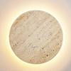 Modern Round Travertine Wall Sconce, Natural Stone Wall Light Fixture, LED Wall Lamp with Warm White Glow, Indoor Wall Lighting for Bedroom, Living