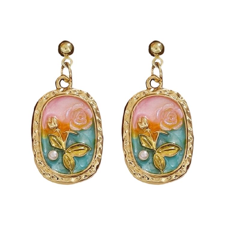 Масляная живопись Цветочные серьги-гвоздики Серьги Аксессуары для ушей Сплав Текстура Женские Простые серьги Подходят для повседневного ношения