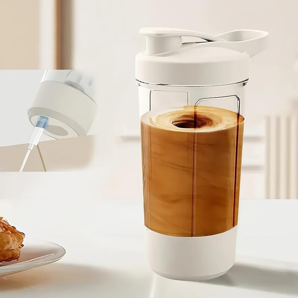 1pc Portable USB Electric Blender Cup - Automatic One-Touch Operation, Transparent with Measurement Markings, Food-Grade PP Mini Handheld Milk