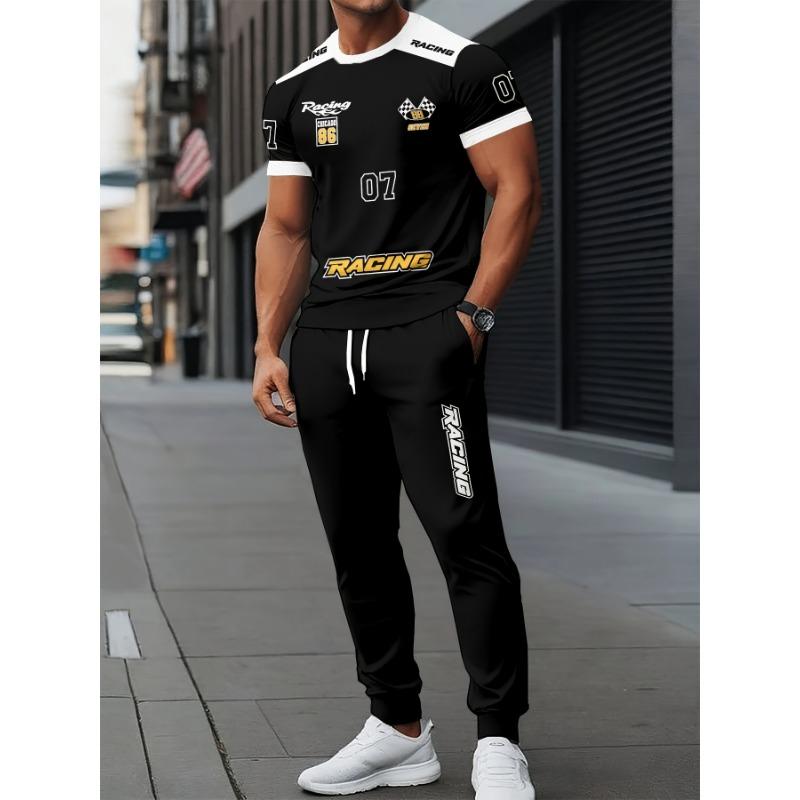 Shangshui 3D digital print long trousers and short sleeve set