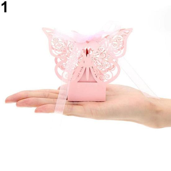 20Pcs Elegant Cutout Butterfly Candy Boxes with Ribbons for Birthday Wedding