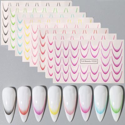 8pcs Gradient French Nail Art Stickers Ink Blooming Wave Line Water Transfer Sliders Decals DIY Ombre Manicure Decorations