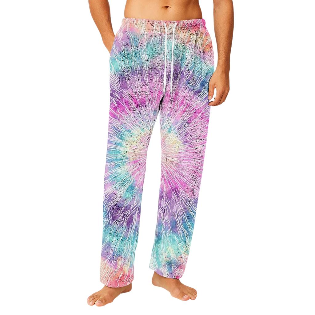 Men's Drawstring Pocket Flannel  Pants Homewear Sleep Pants