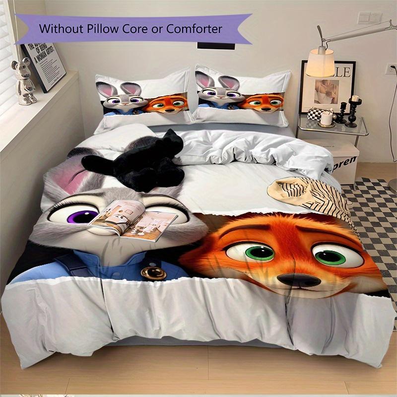 Juego de Ropa de Cama con Estampado de Judy y Nick Zootopia de 3 Piezas, 1* Funda Nórdica + 2* Fundas de Almohada, Juego de Ropa de Cama Estampado, Suave y Cómodo