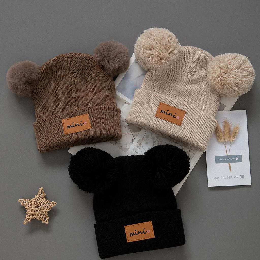 3pcs Kids Knitted Bonnet Bebe Newborn Baby Hat Pompom Cute Winter Hat for Boys Girls Children Warm Beanie Cap 0-3Y